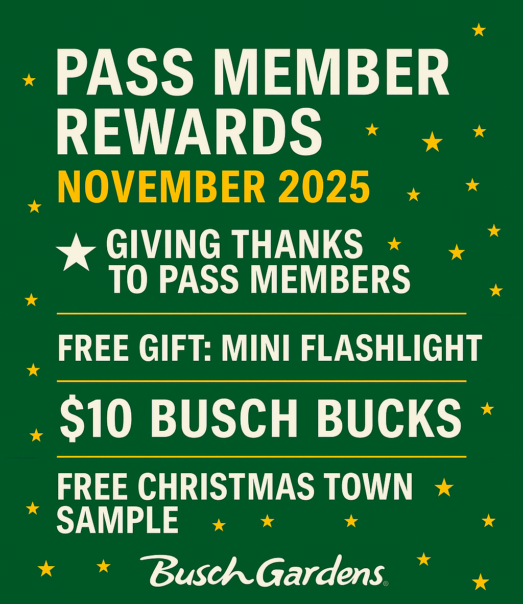 Busch Gardens Tampa Bay November 2025 Pass Member Rewards: Festive Fun, Free Gifts & Holiday Perks All Month Long!