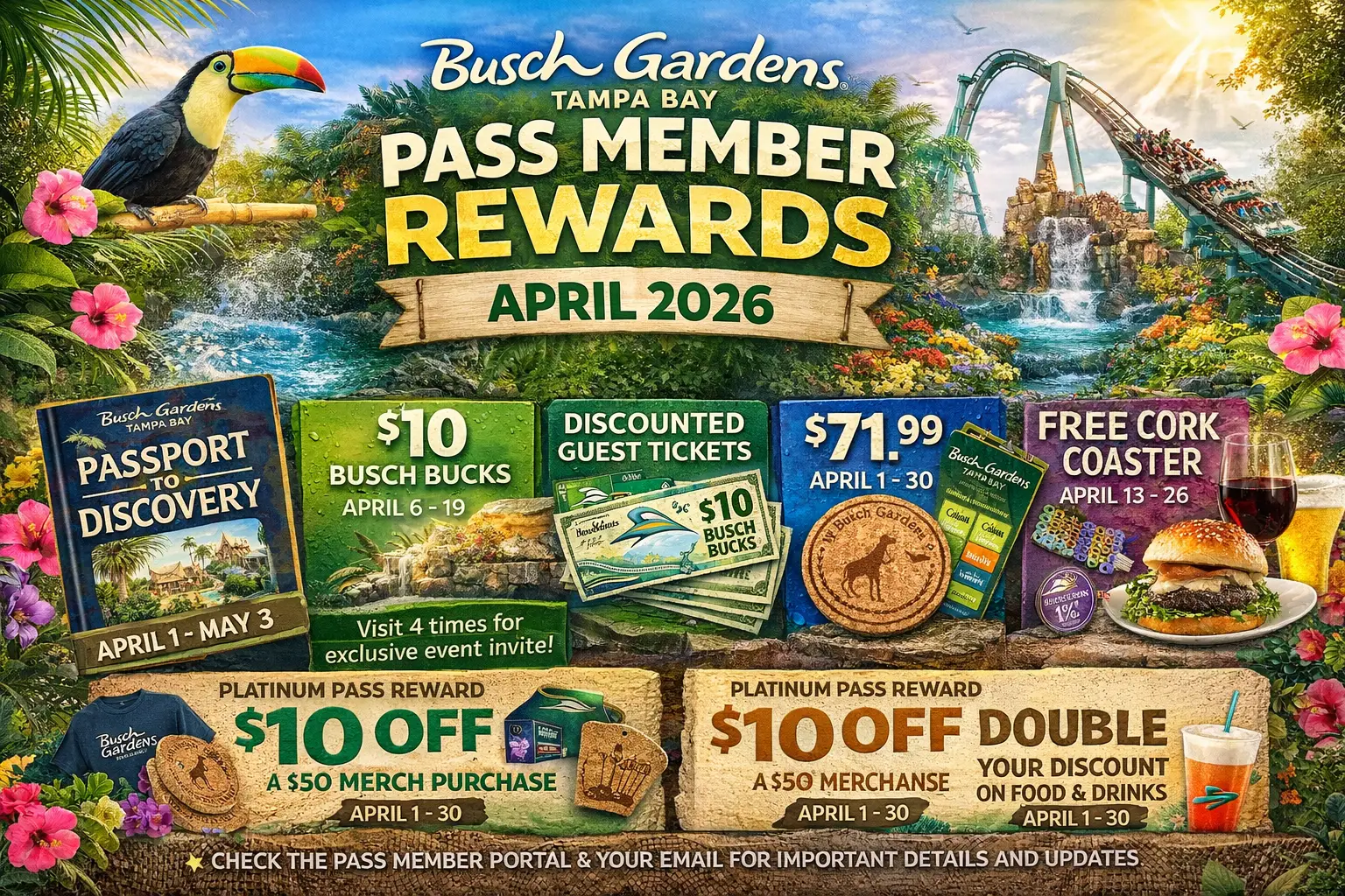 Busch Gardens Tampa Bay Pass Member Rewards for April 2026